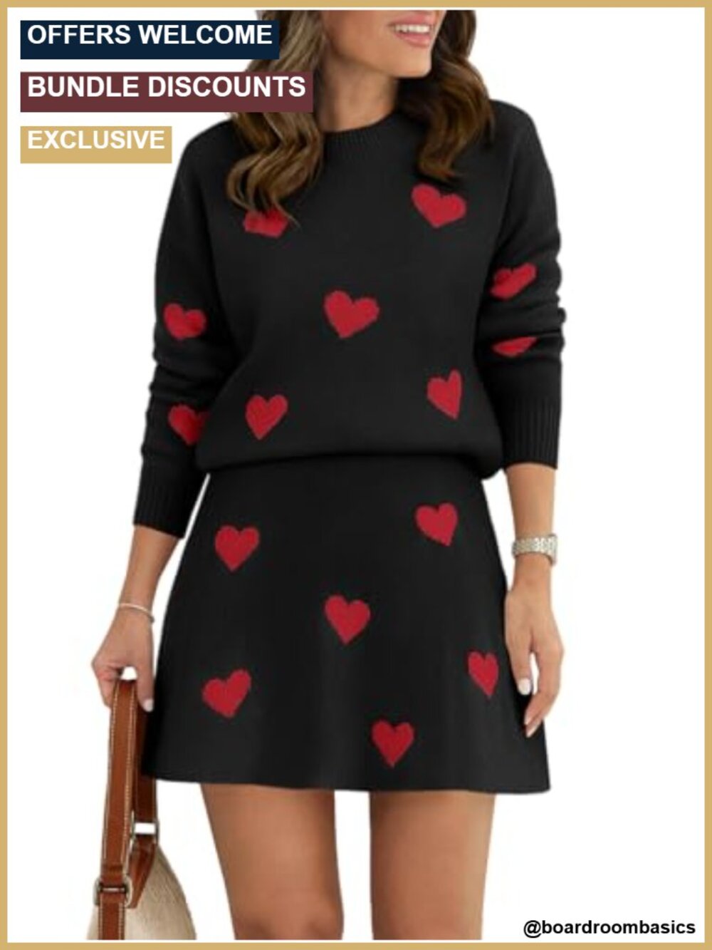 Knit 2 Piece Sweater Set Crewneck Pullover & Pleated Mini Skirt
